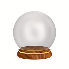 glass dome on wooden podium. Isolated 3D illustration on white background