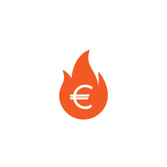 Fire flame with euro sign. Growth vector icon. Flat icon isolated on white. Economy, finance, money symbol. Hot, spicy, best currency pictogram.