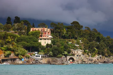 Tuinposter Summer view of Santa Margherita Ligure in Liguria. Panoramic view with colorful houses of the ligurian riviera. © Rechitan Sorin