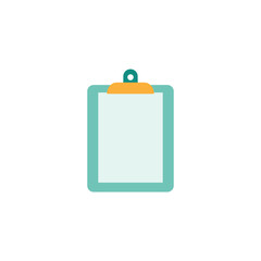 Blue clipboard with blank paper icon. Flat vector icon isolated on white. Tasks and goals, time management symbol.