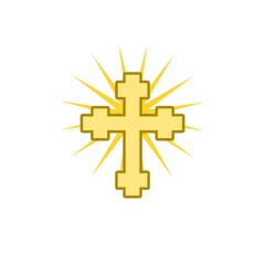 Christian cross with sun rays icon isolated on white background