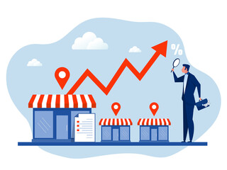 businessman investor with magnifying glass for  small business or franchise branch expansion strategy of financial marketing planning  concept vector