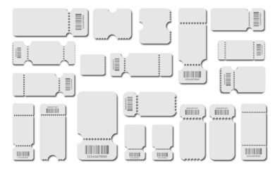 Set blank ticket template. Color gray. Concert tickets, lottery coupons. Vector coupon. Ticket template.
