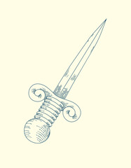 Naklejka premium Straight blade drawn in tattoo style.