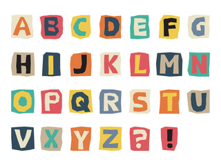English cutout alphabet in retro style