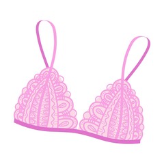 lace pink bra. Vector illustration of womens underwear. Cartoon bra bikini, panty, knickers, string isolated on white