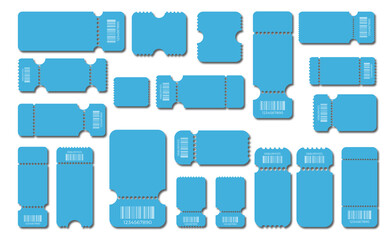 Set blank ticket template. Color blue . Concert tickets, lottery coupons. Vector coupon. Ticket template.