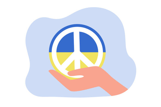 Peace symbol in blue and yellow colors flat vector illustration. People striving for freedom. Togetherness, hope, faith, patriotism, independence, support concept