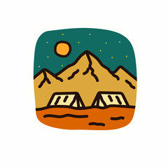 Nature mountain and camping, design for t-shirt, sticker, badge, kids stuff, etc