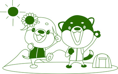 柴犬の兄弟のトレッキング