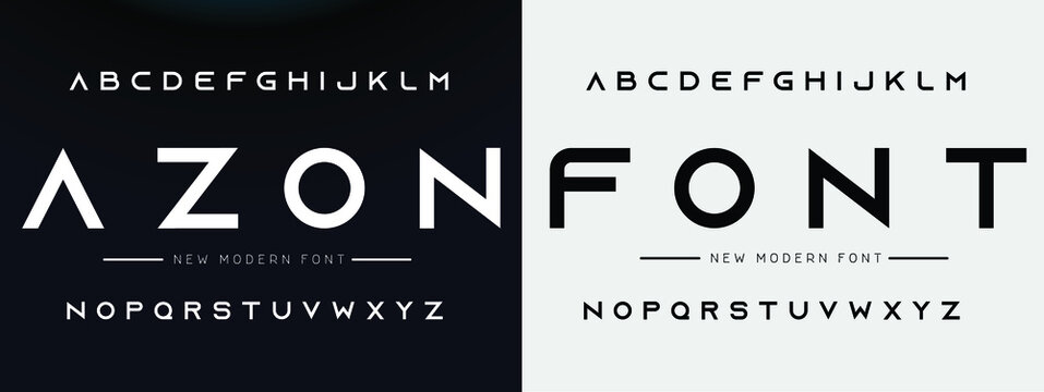 AZON Sports minimal tech font letter set. Luxury vector typeface for company. Modern gaming fonts logo design.