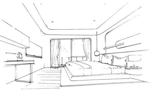 Sketch Drawing Master Bedroom.,Modern Design,vector,2d Illustration