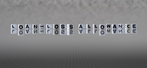 loan loss allowance word or concept represented by black and white letter cubes on a grey horizon...