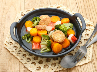 Sapo tahu, chinese food made with tofu, vegetables and seafood. 

