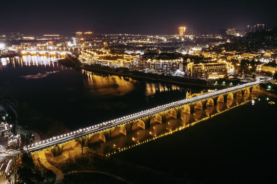 view of the buildings,Pacific bridge and lights at night 