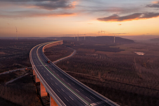 Against the diffused way the north highway with sunset