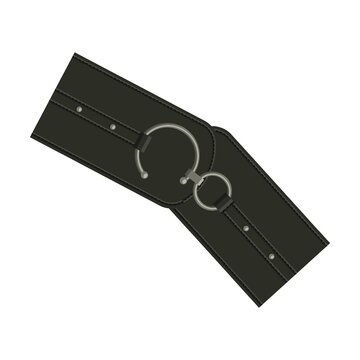 recommend clip art: Belt with braiding with rings. Vector illustration of leather, gold and silver design element isolated on white