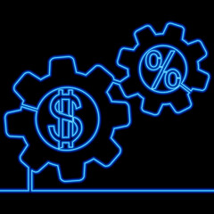 Continuous line drawing Business Gear Money percent investment neon concept