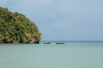 Landscape of  Railay Beach  blue sea  in Railay Ao nang Krabi Thailand - sunny day summer