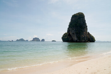 Landscape Traveller on Railay Phranang Beach  white sand and blue sea with limestone in Railay Ao...