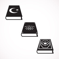Set book icon. Islamic religion. Koran. Silhouette symbol. Vector isolated illustration