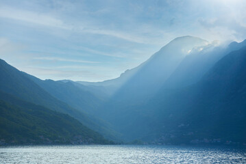 Landscape with mountains by the sea in the Bay of Kotor, Montenegro