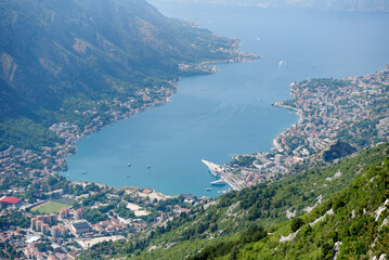 Aerial view of the Bay of Kotor in summer