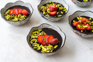 Chocolate StrawBerry Parfait Pudding with Pistachio.