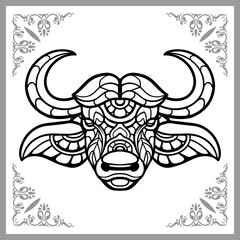 Buffalo head zentangle arts isolated on white background