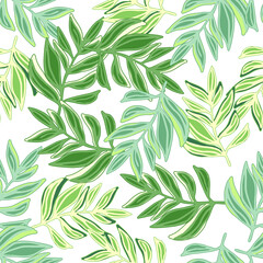 Naklejka na ściany i meble Modern tropical pattern, palm leaves seamless. Jungle leaf seamless pattern. Botanical floral background. Exotic plant backdrop.