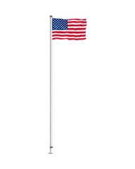 Fototapeta premium Flying flag of USA vector illustration. Waving US American flag on metal pole isolated on white background