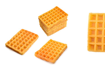 Belgian waffle isolated on white background.