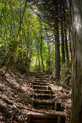 日本の岡山県津山市の天狗岩への登山風景
