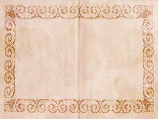Old paper in beige tone with geometric border. Place for text. 