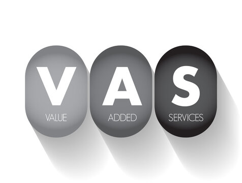 VAS Value-Added Services - popular telecommunications industry term for non-core services, beyond standard voice calls, acronym text concept background
