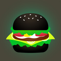 vector illustration of tasty black burger	