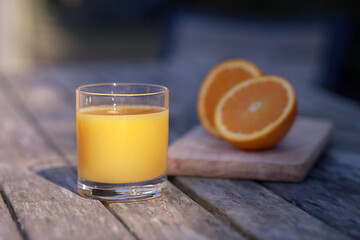 Fresh orange juice with fresh orange. European Breakfast. High quality photo