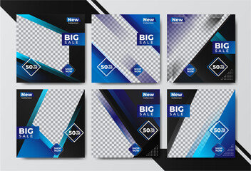 Big sale promotion social media post template and blue color