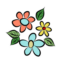 Beautiful rose bouquet flowers and green leaves growth on white background,hand drawn,creative with illustration in flat design.Floral pattern,decorative series for wallpaper.Valentine day concept.