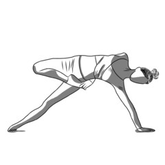 Yoga workout concept,Healthy lifestyle.Line drawing,Woman exercise in yoga posture on over white background.Creative with illustration in flat design.