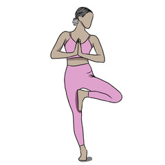 Yoga workout concept,Healthy lifestyle.Line drawing,Woman exercise in yoga posture on over white background.Creative with illustration in flat design.