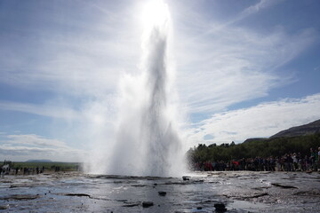 Water exploding in geysir, Iceland. 