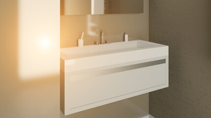Bathroom interior bathtub. 3D rendering.. Sunset.
