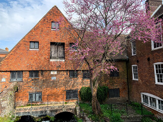 Winchester city mill view Hampshire England medieval architecture Bridge over Itchen river. UK