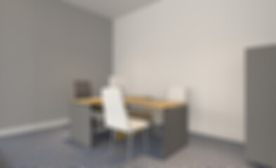 Open space office interior with like conference room. Mockup. 3D. Abstract blur phototography.