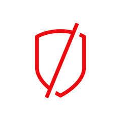 Logo control de seguridad. Icono símbolo prohibido con escudo con líneas en color rojo © teracreonte