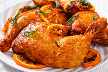 Grilled Orange roast Chicken legs with sage