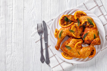 Grilled Orange roast Chicken legs with sage