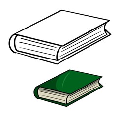 Closed green book, school collection. Vector illustration, cartoon style , coloring book set
