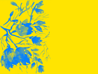 Ukraine yellow blue Watercolor spring flowers tree - 503263415